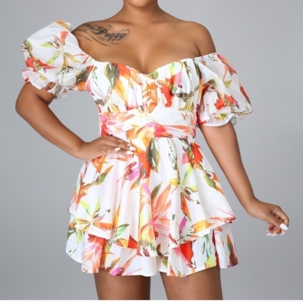 NWT U.PEACH Cute Floral Peach Spring Summer Romper MEDIUM